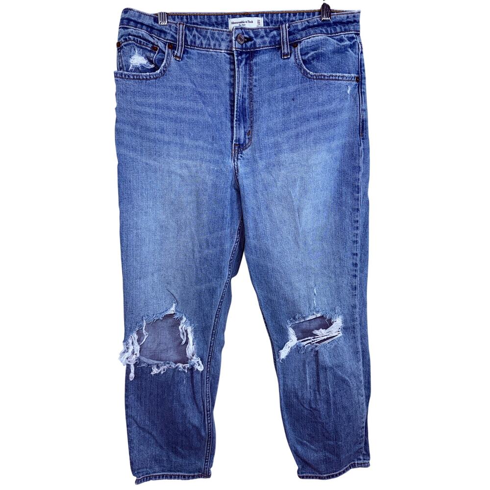 Abercrombie & Fitch Curve Love Mom High Rise Blue Denim Jeans Womens Size 31 12